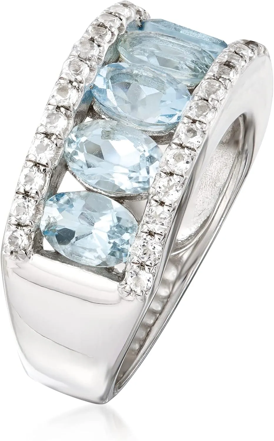 Ross-Simons 2.80 ct. t.w. Aquamarine and .70 ct. t.w. White Topaz Ring in Sterling Silver