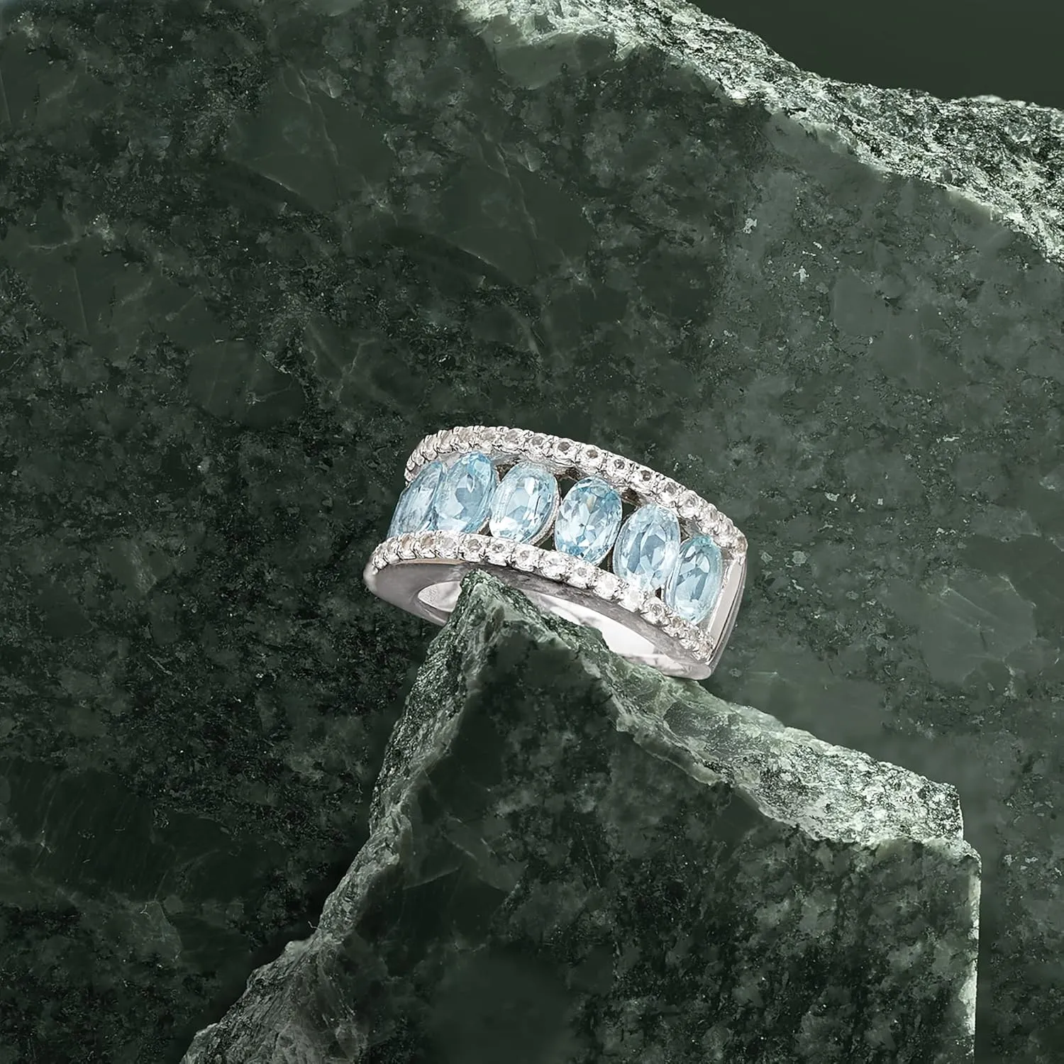 Ross-Simons 2.80 ct. t.w. Aquamarine and .70 ct. t.w. White Topaz Ring in Sterling Silver