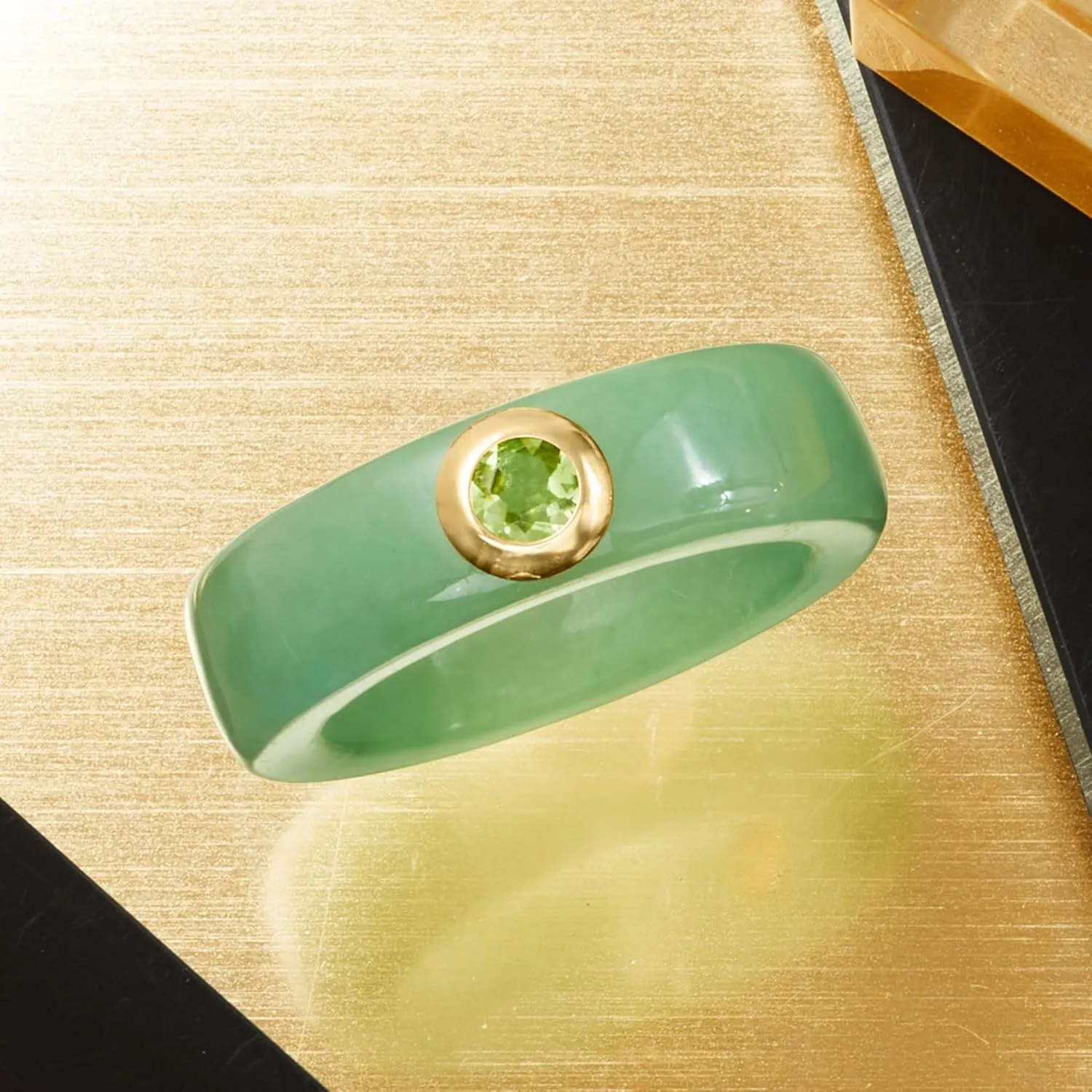Ross-Simons Jade and .30 Carat Peridot Ring With 14kt Yellow Gold