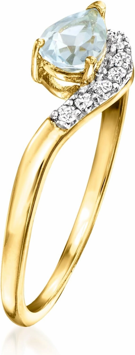 Ross-Simons 0.30 Carat Aquamarine Curved Ring With Lab-Grown Diamonds in 18kt Gold Over Sterling