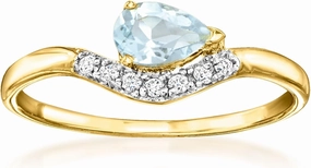 Ross-Simons 0.30 Carat Aquamarine Curved Ring With Lab-Grown Diamonds in 18kt Gold Over Sterling
