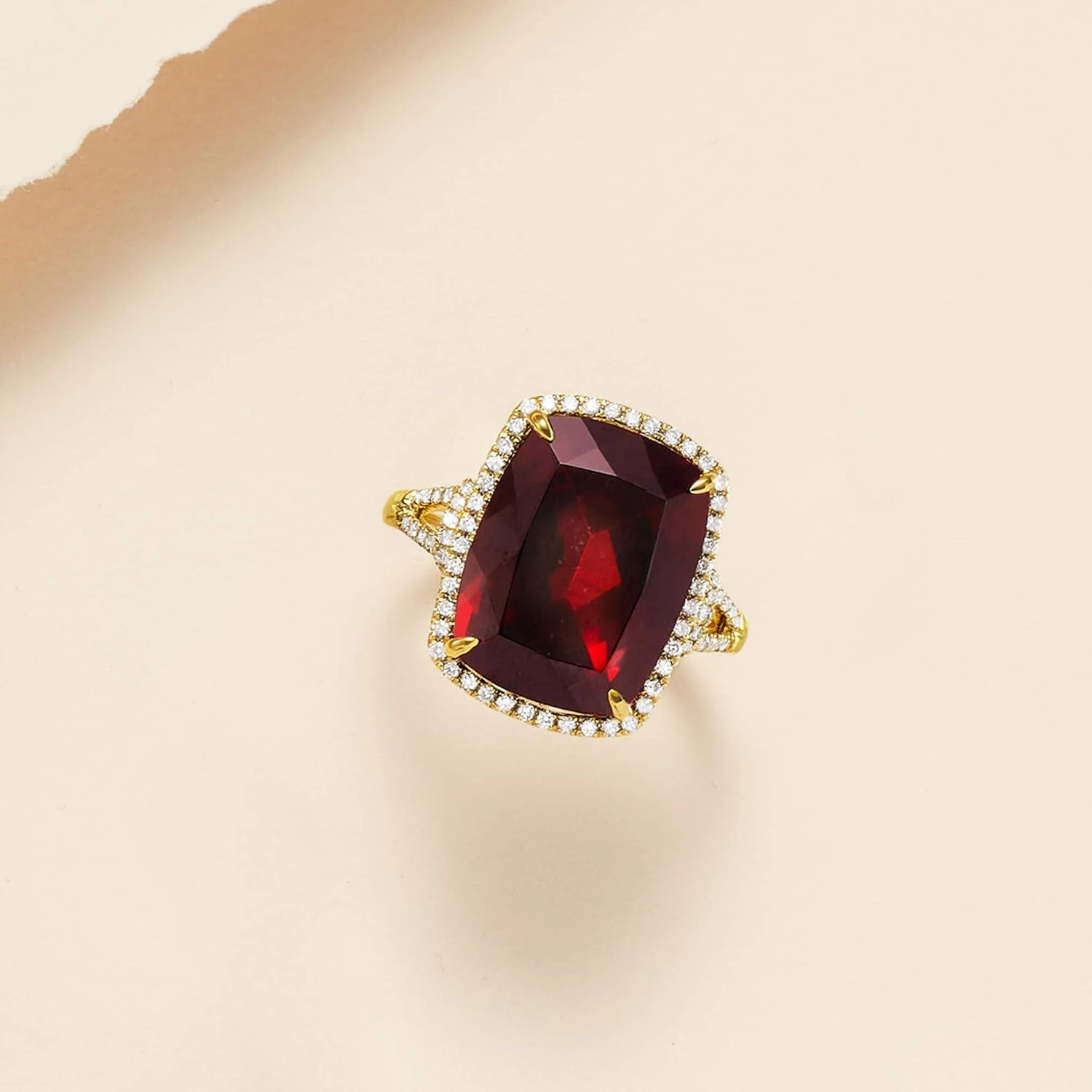 Ross-Simons 13.00 Carat Garnet and .40 ct. t.w. Diamond Ring in 14kt Yellow Gold