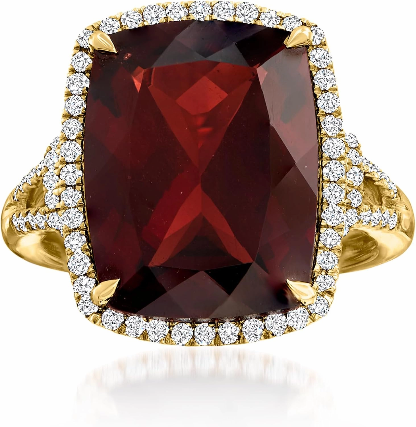 Ross-Simons 13.00 Carat Garnet and .40 ct. t.w. Diamond Ring in 14kt Yellow Gold