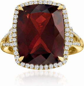 Ross-Simons 13.00 Carat Garnet and .40 ct. t.w. Diamond Ring in 14kt Yellow Gold