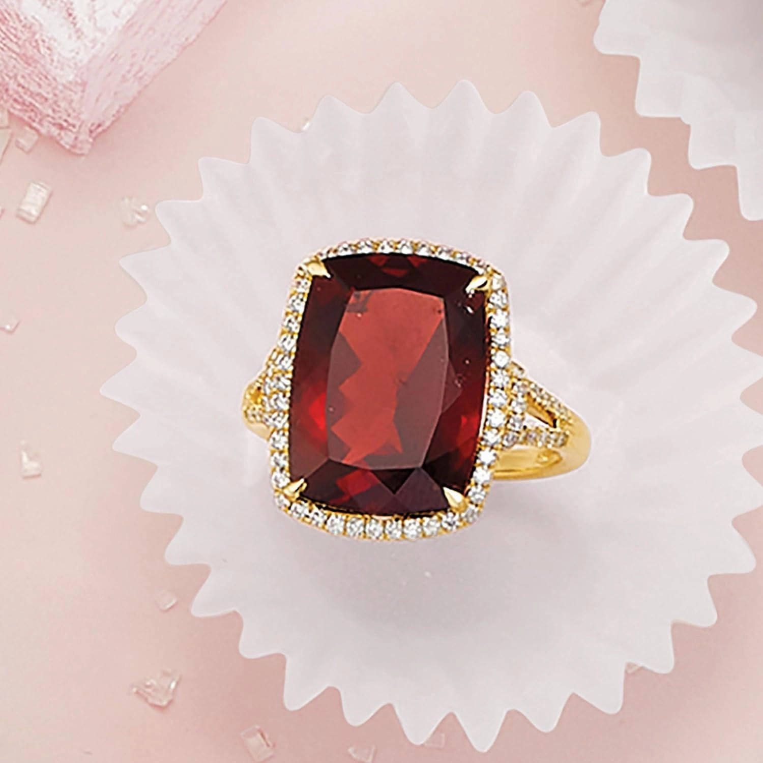 Ross-Simons 13.00 Carat Garnet and .40 ct. t.w. Diamond Ring in 14kt Yellow Gold