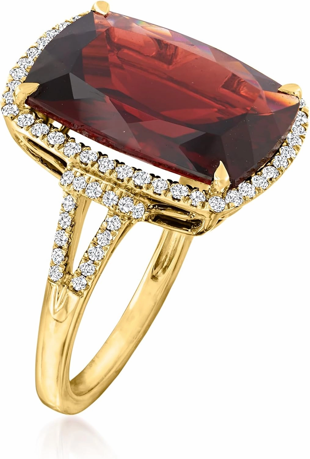 Ross-Simons 13.00 Carat Garnet and .40 ct. t.w. Diamond Ring in 14kt Yellow Gold