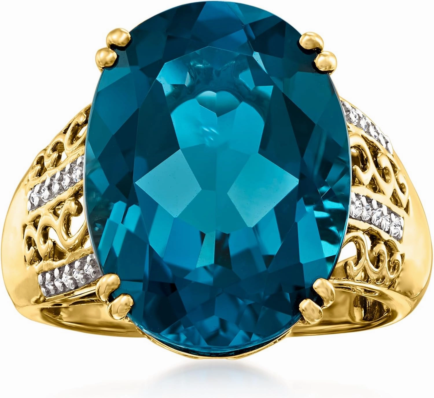 Ross-Simons 15.00 Carat London Blue Topaz Ring With .10 ct. t.w. Diamonds in 14kt Yellow Gold