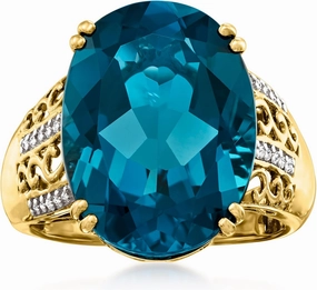 Ross-Simons 15.00 Carat London Blue Topaz Ring With .10 ct. t.w. Diamonds in 14kt Yellow Gold