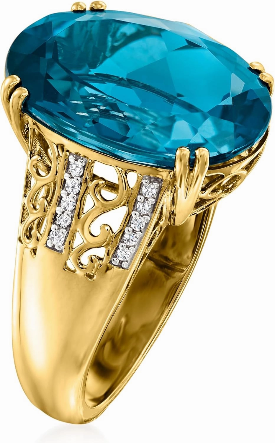 Ross-Simons 15.00 Carat London Blue Topaz Ring With .10 ct. t.w. Diamonds in 14kt Yellow Gold