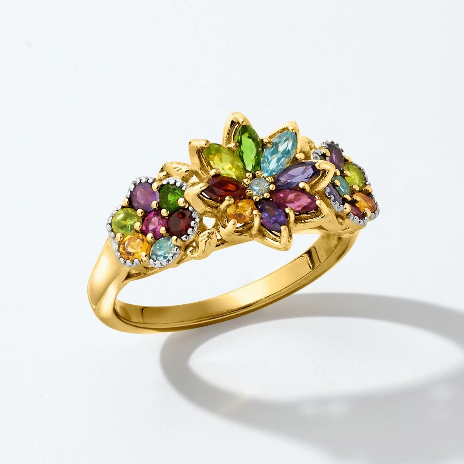 Ross-Simons 1.34 ct. t.w. Multi-Gemstone Floral Ring in 18kt Gold Over Sterling