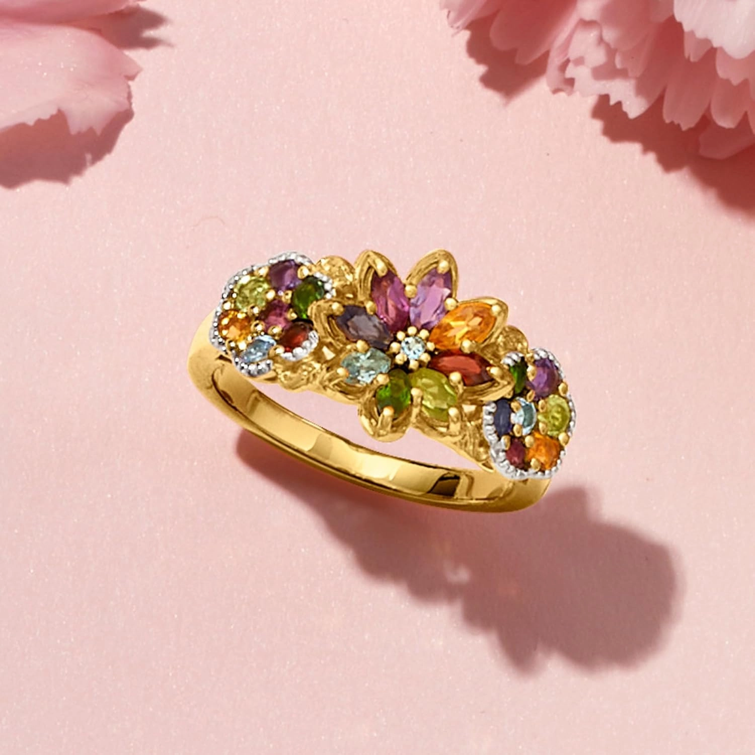 Ross-Simons 1.34 ct. t.w. Multi-Gemstone Floral Ring in 18kt Gold Over Sterling