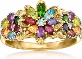 Ross-Simons 1.34 ct. t.w. Multi-Gemstone Floral Ring in 18kt Gold Over Sterling