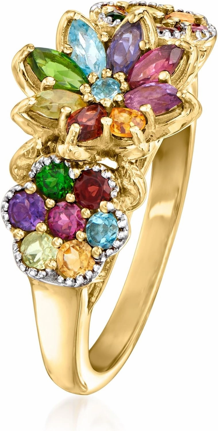 Ross-Simons 1.34 ct. t.w. Multi-Gemstone Floral Ring in 18kt Gold Over Sterling