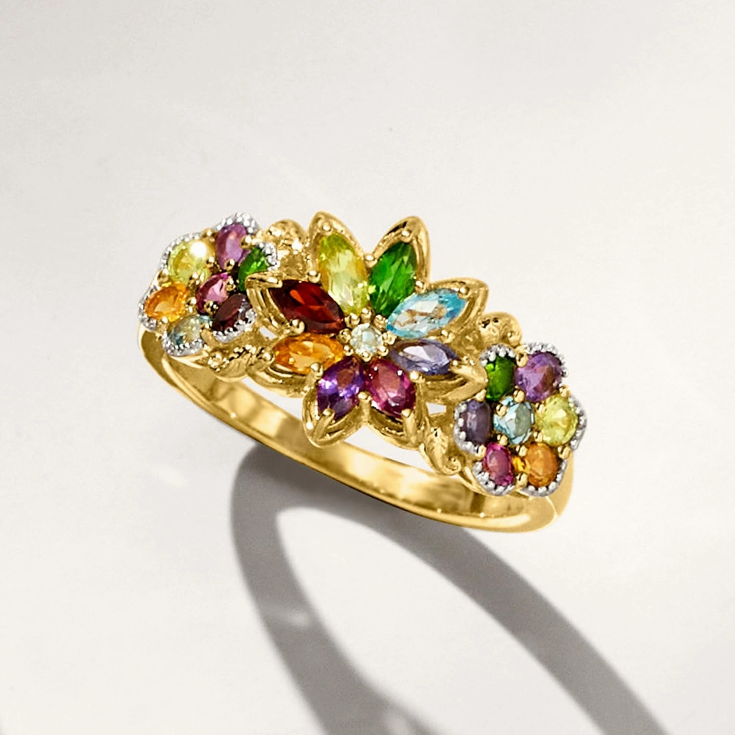 Ross-Simons 1.34 ct. t.w. Multi-Gemstone Floral Ring in 18kt Gold Over Sterling