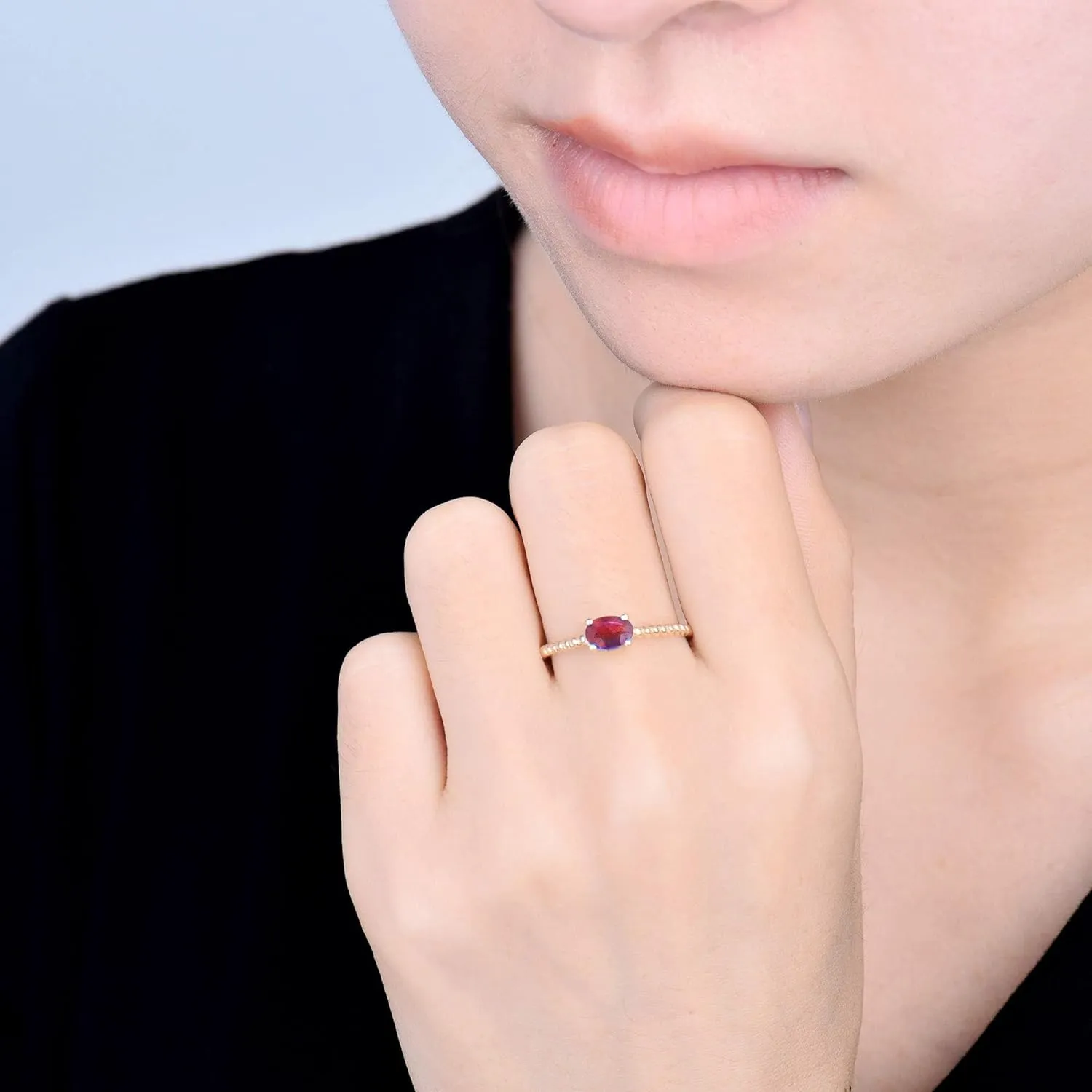Ruby Ring For Women, 14K Rose Gold Rings - Ruby Red Ring, Natural Oval Shaped Red Ruby Gemstone Rings For Couple Engagement Ring