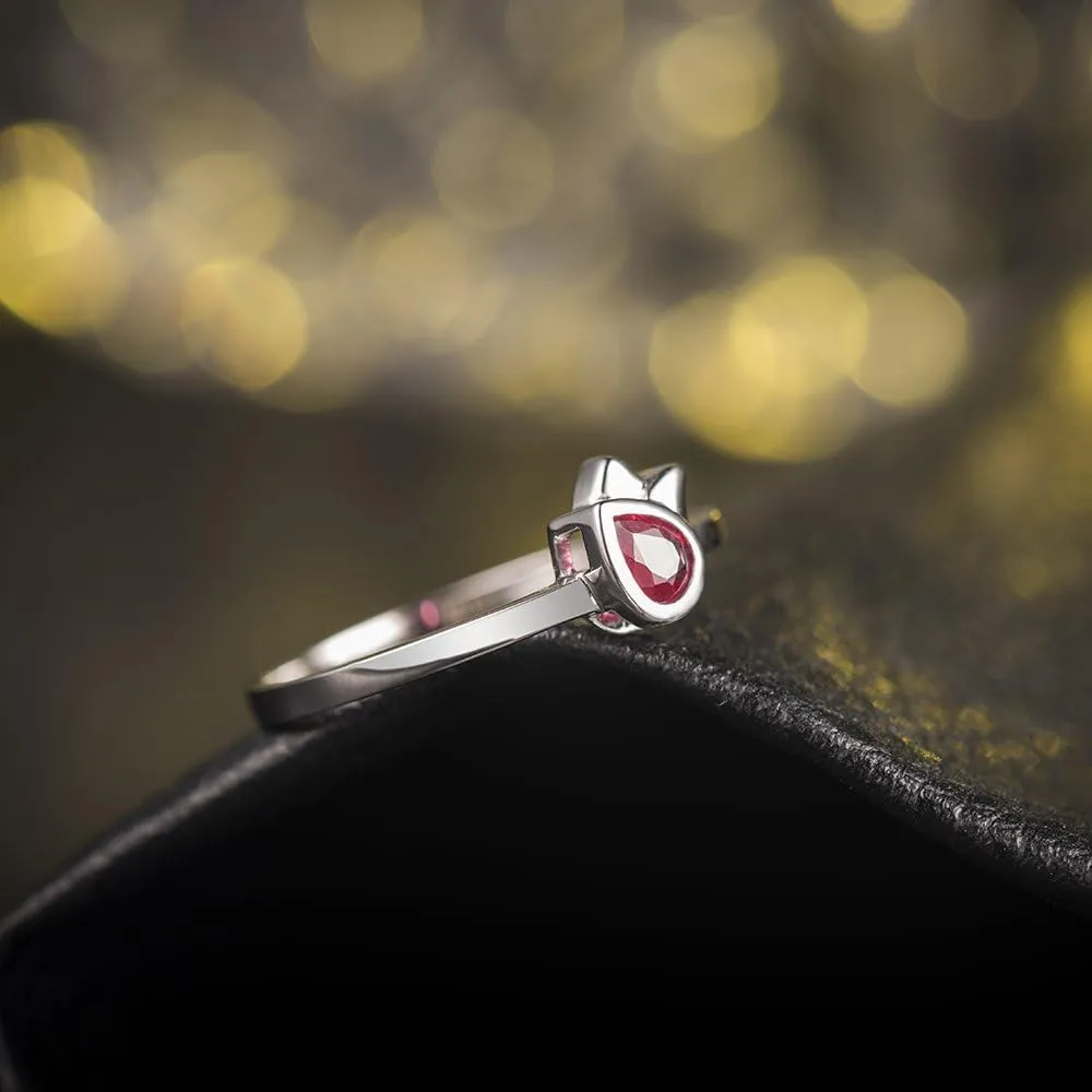 Ruby Ring For Women, 14K White Gold Ring - Red Ruby Ring, Natural Ruby Gemstone Vintage Red Stone Rings For Couple Engagement Ring & Wedding Band