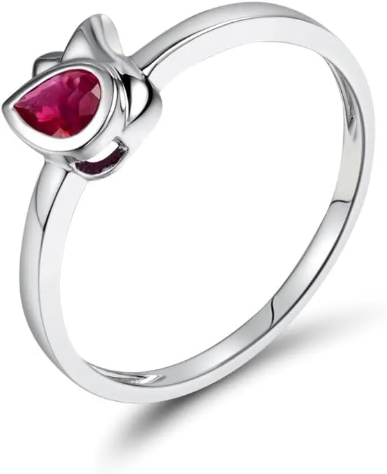 Ruby Ring For Women, 14K White Gold Ring - Red Ruby Ring, Natural Ruby Gemstone Vintage Red Stone Rings For Couple Engagement Ring & Wedding Band