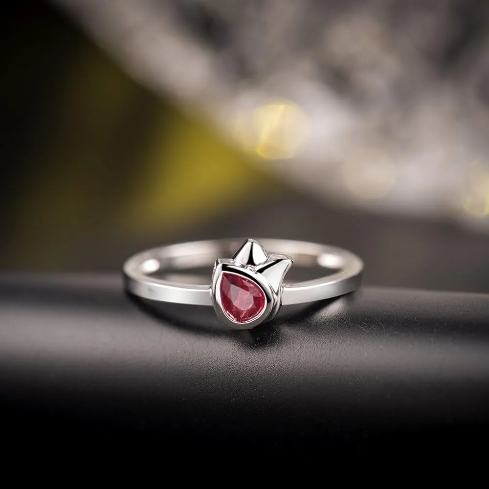 Ruby Ring For Women, 14K White Gold Ring - Red Ruby Ring, Natural Ruby Gemstone Vintage Red Stone Rings For Couple Engagement Ring & Wedding Band