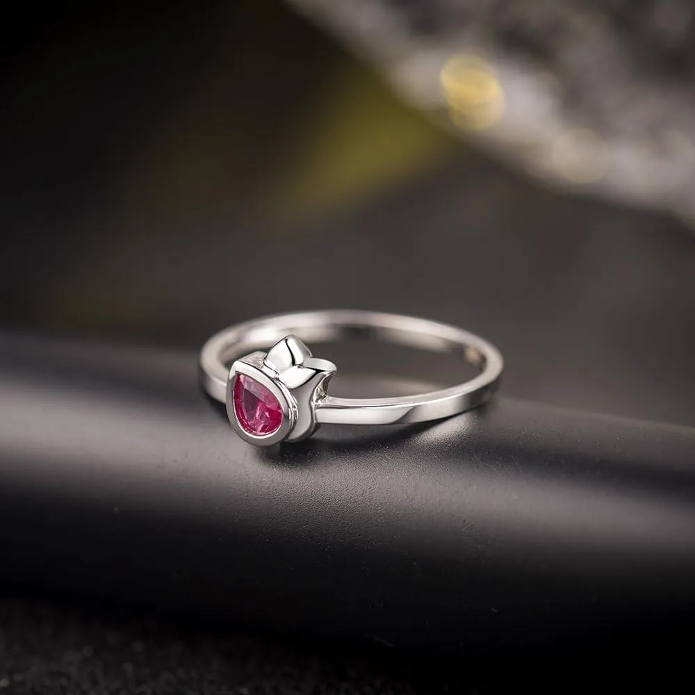 Ruby Ring For Women, 14K White Gold Ring - Red Ruby Ring, Natural Ruby Gemstone Vintage Red Stone Rings For Couple Engagement Ring & Wedding Band