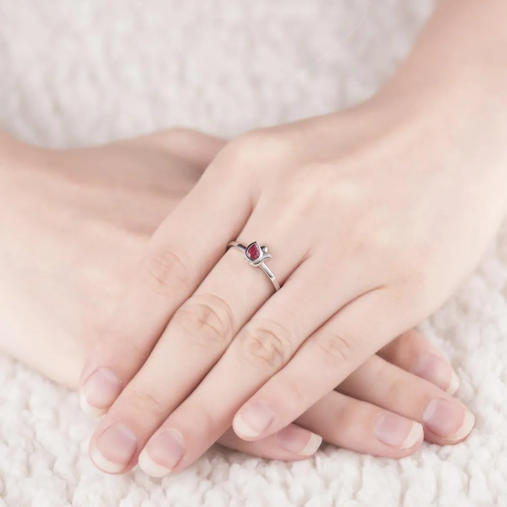 Ruby Ring For Women, 14K White Gold Ring - Red Ruby Ring, Natural Ruby Gemstone Vintage Red Stone Rings For Couple Engagement Ring & Wedding Band