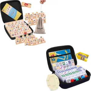 Rummy Cube 8 Player Upgraded Edition with 8 Wooden Racks Mexican Train Dominoes Set Double 15