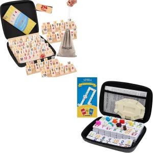 Rummy Cube 8 Player Upgraded Edition with 8 Wooden Racks Mexican Train Dominoes Set Numbers, Double 12 Dominoes Set