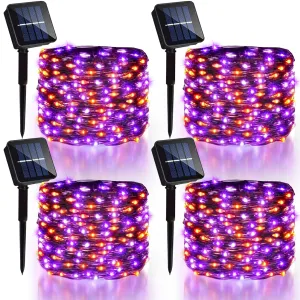 Rynx | 4 Pack Halloween Solar Fairy Light Sources 131.2Ft 400 LEDs Outdoor Twinkle Lights With 8 Modes, Waterproof Silver Wire Light String For Garden Terrace Party Decorations (Orange Purple)