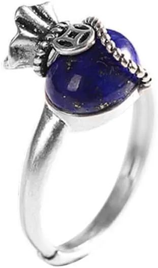 S925 Silver with Natural Lapis Lazuli Money Bag Ring with Adjustable Opening for Women Yoga Genuine Jade