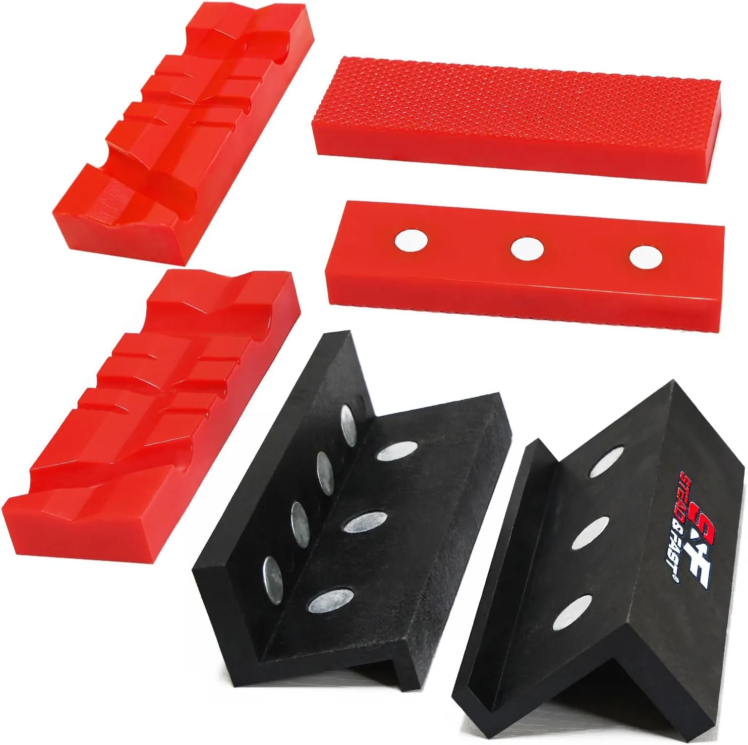 S&F STEAD & FAST 4.5" Soft Jaws for Bench Vise with Z Holder, 2 Pairs, Strongly Magnetic Vise Jaw Pads, TPU, Multi-groove and Textured Inserts, for Clamping, Woodworking, Metal, Plastics