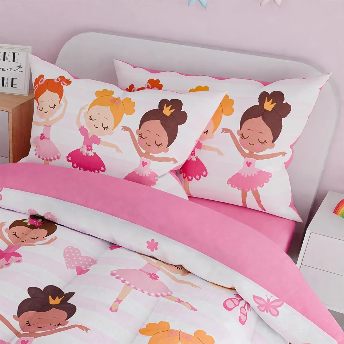 SANDJEST Ballet Full Bedding Sets for Girls, Ultra Soft Microfiber Comforter Set with 4-Pieces, Comforters Kids Bed Set for Children Teen Tween Bedroom Decor