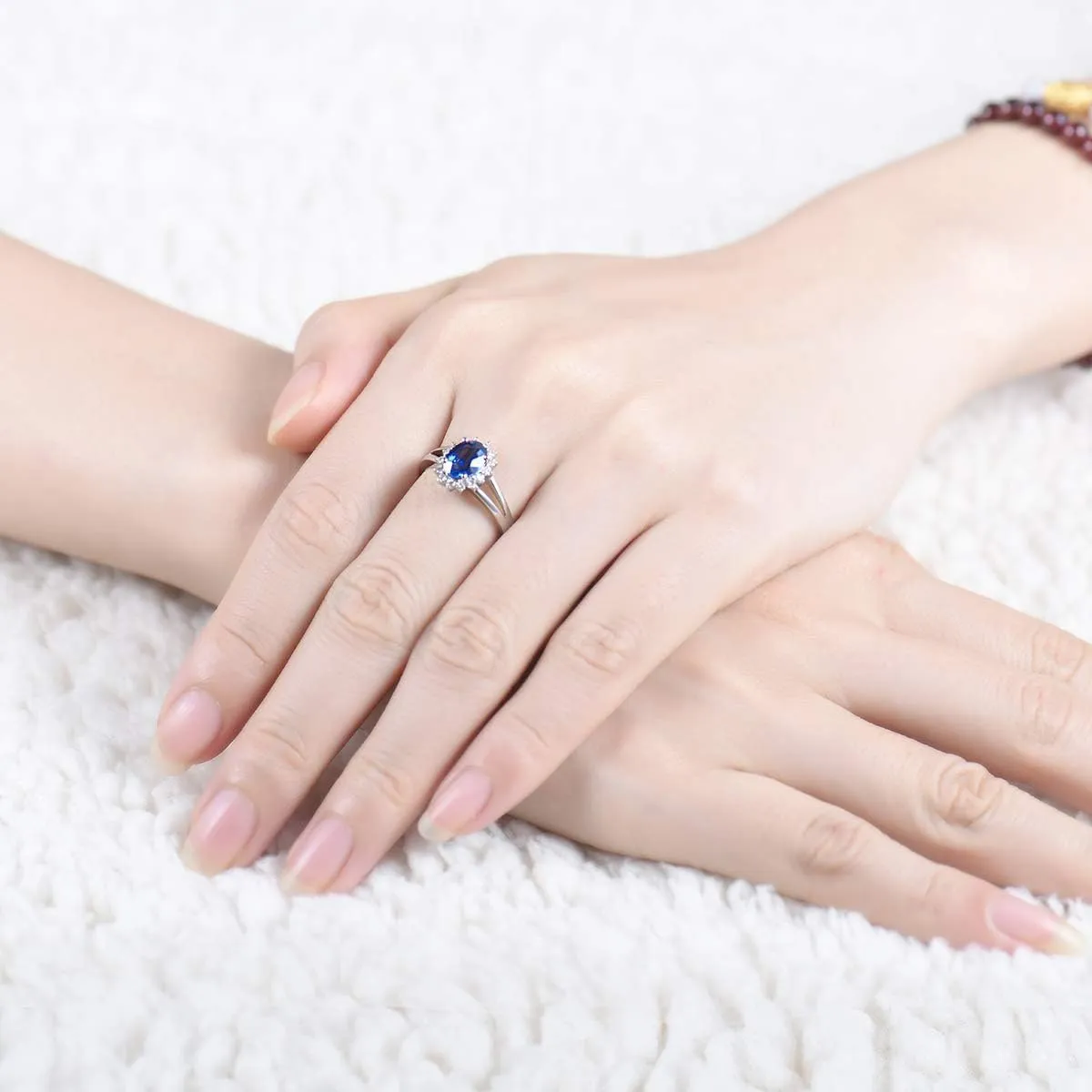 Sapphire Ring For Women, 14K Solid White Gold Rings - Blue Sapphire Ring with Diamond, Natural Sapphire Cluster Ring & Real Diamond Gemstone Rings For Couple Engagement Ring Jewelry