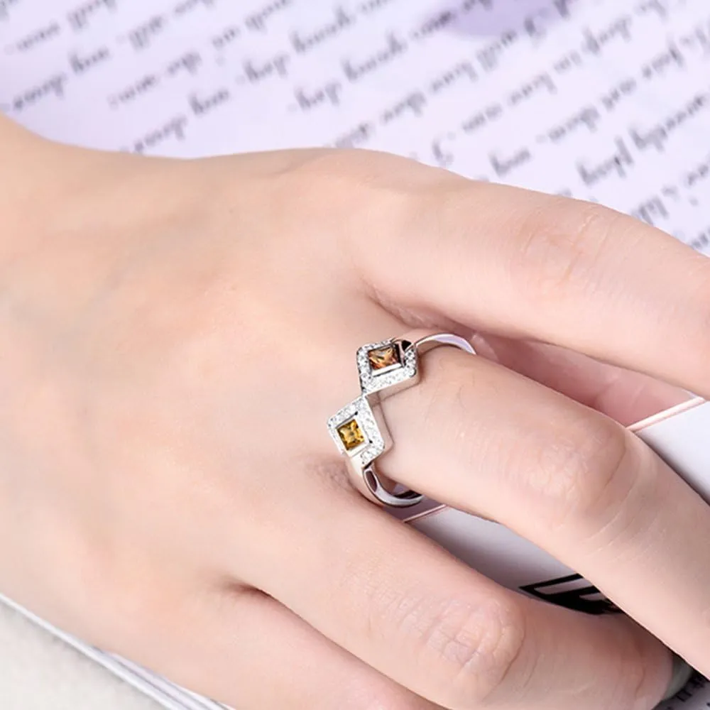 Sapphire Ring For Women, 14K White Gold Rings - Yellow Sapphire Ring with Diamond, Natural Sapphire Two Stone Ring & Real Diamond Gemstone Rings For Couple Engagement Ring
