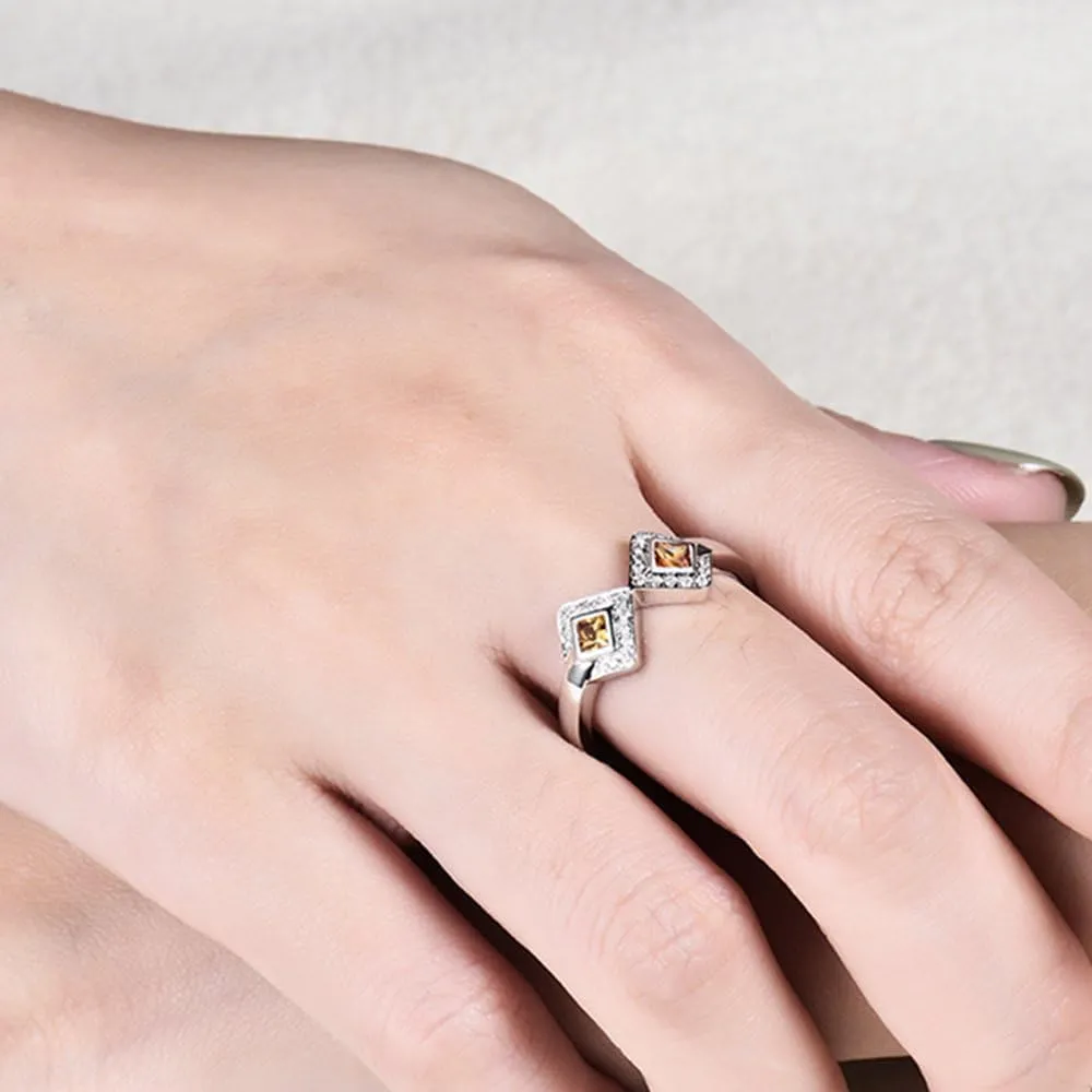 Sapphire Ring For Women, 14K White Gold Rings - Yellow Sapphire Ring with Diamond, Natural Sapphire Two Stone Ring & Real Diamond Gemstone Rings For Couple Engagement Ring