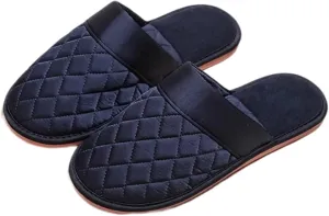 Satin Couple Home Slippers for Spring & Autumn, Indoor Closed-Toe Bedroom Slip-ons with Rhombic Pattern