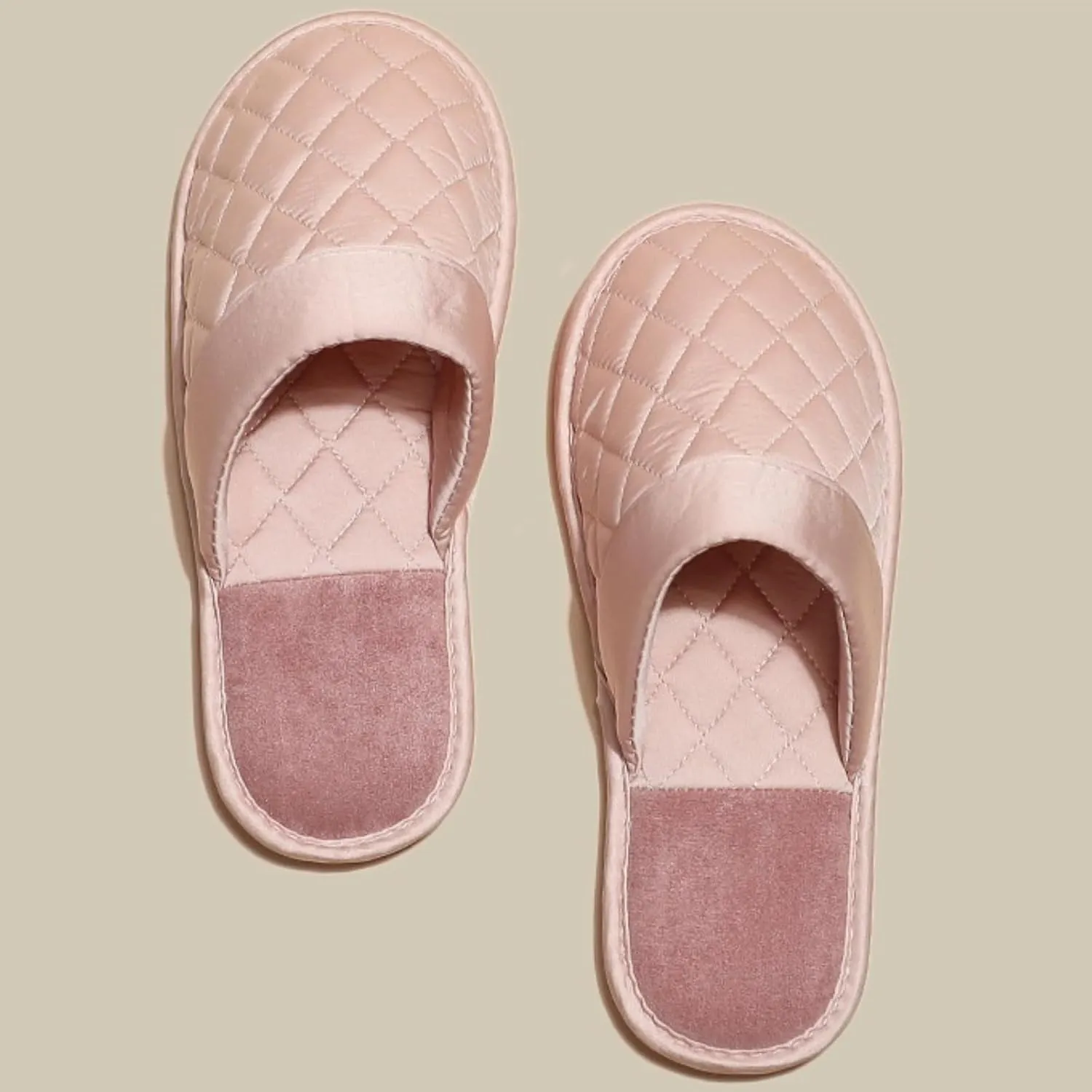Satin Couple Home Slippers for Spring & Autumn, Indoor Closed-Toe Bedroom Slip-ons with Rhombic Pattern