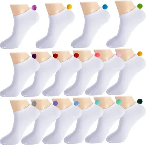 SATINIOR 16 Pairs Women Pom Pom Socks with Balls on The Back Ankle Lowcut Seamless Socks Seamless for Men Women