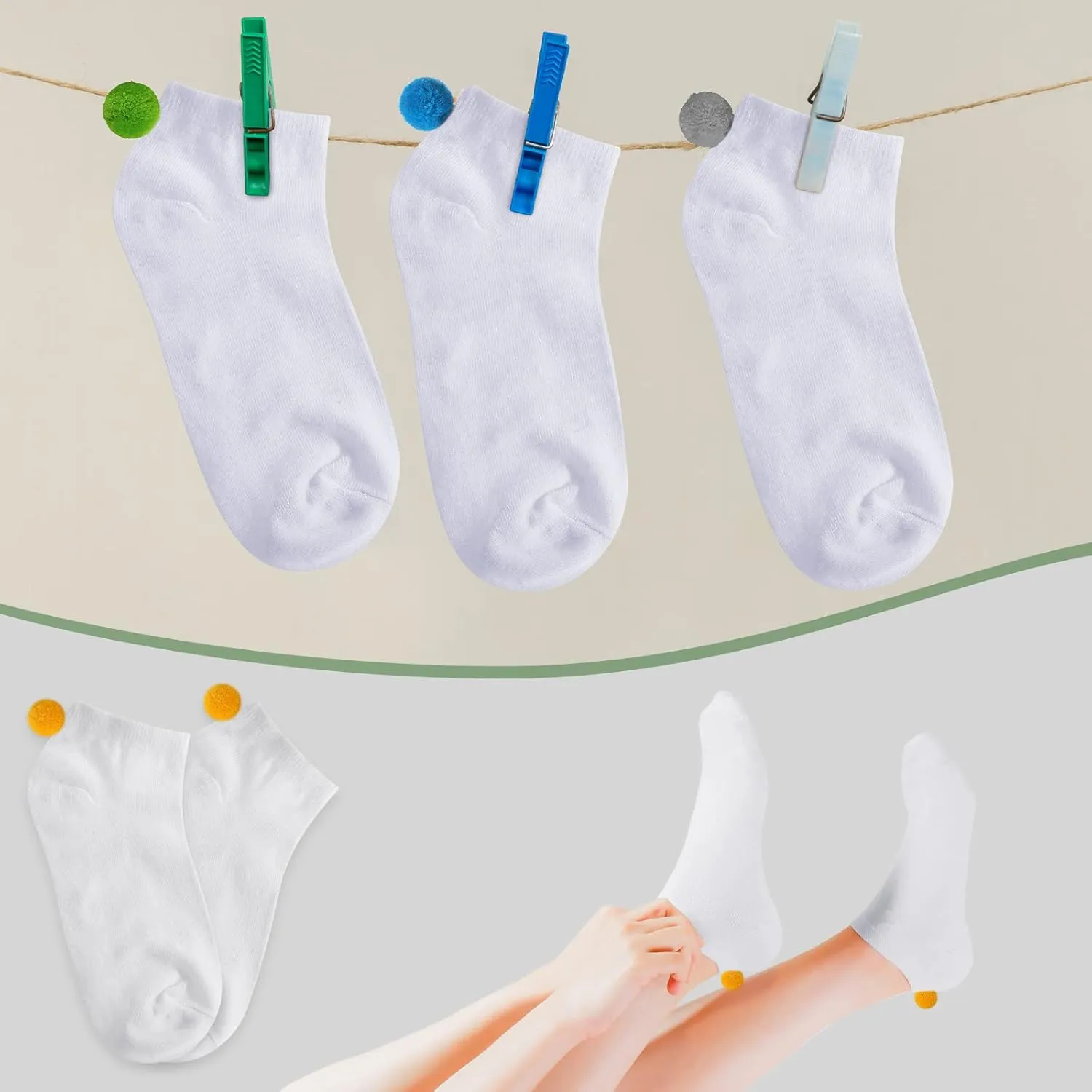 SATINIOR 16 Pairs Women Pom Pom Socks with Balls on The Back Ankle Lowcut Seamless Socks Seamless for Men Women