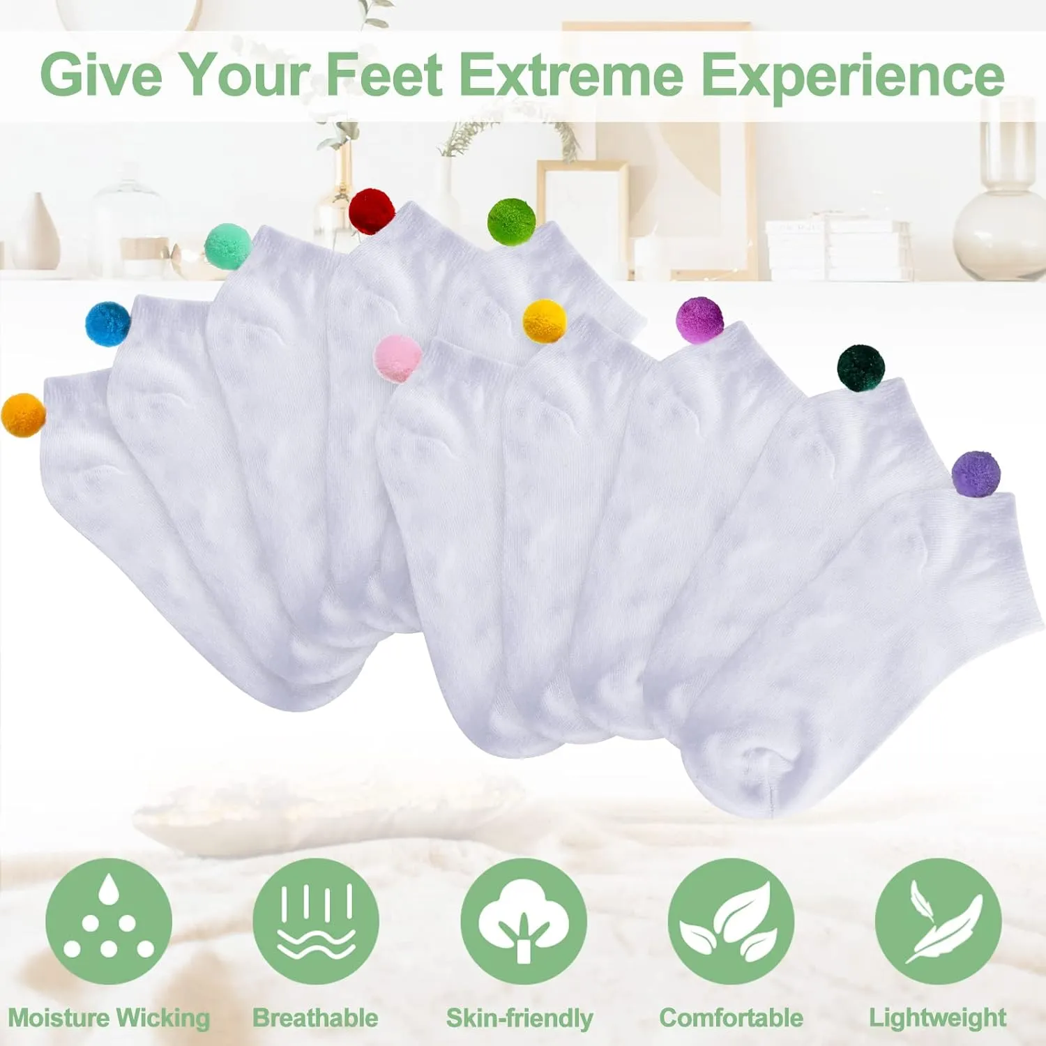 SATINIOR 16 Pairs Women Pom Pom Socks with Balls on The Back Ankle Lowcut Seamless Socks Seamless for Men Women
