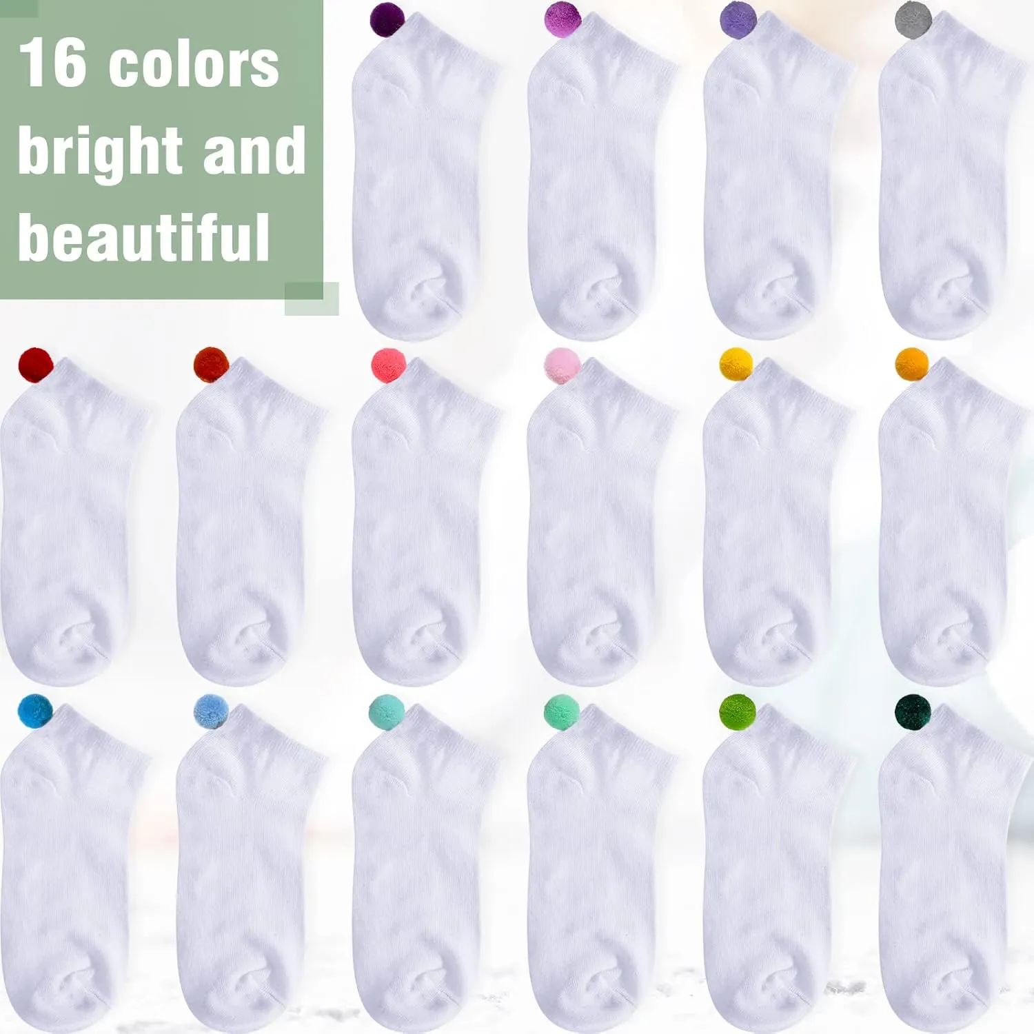 SATINIOR 16 Pairs Women Pom Pom Socks with Balls on The Back Ankle Lowcut Seamless Socks Seamless for Men Women