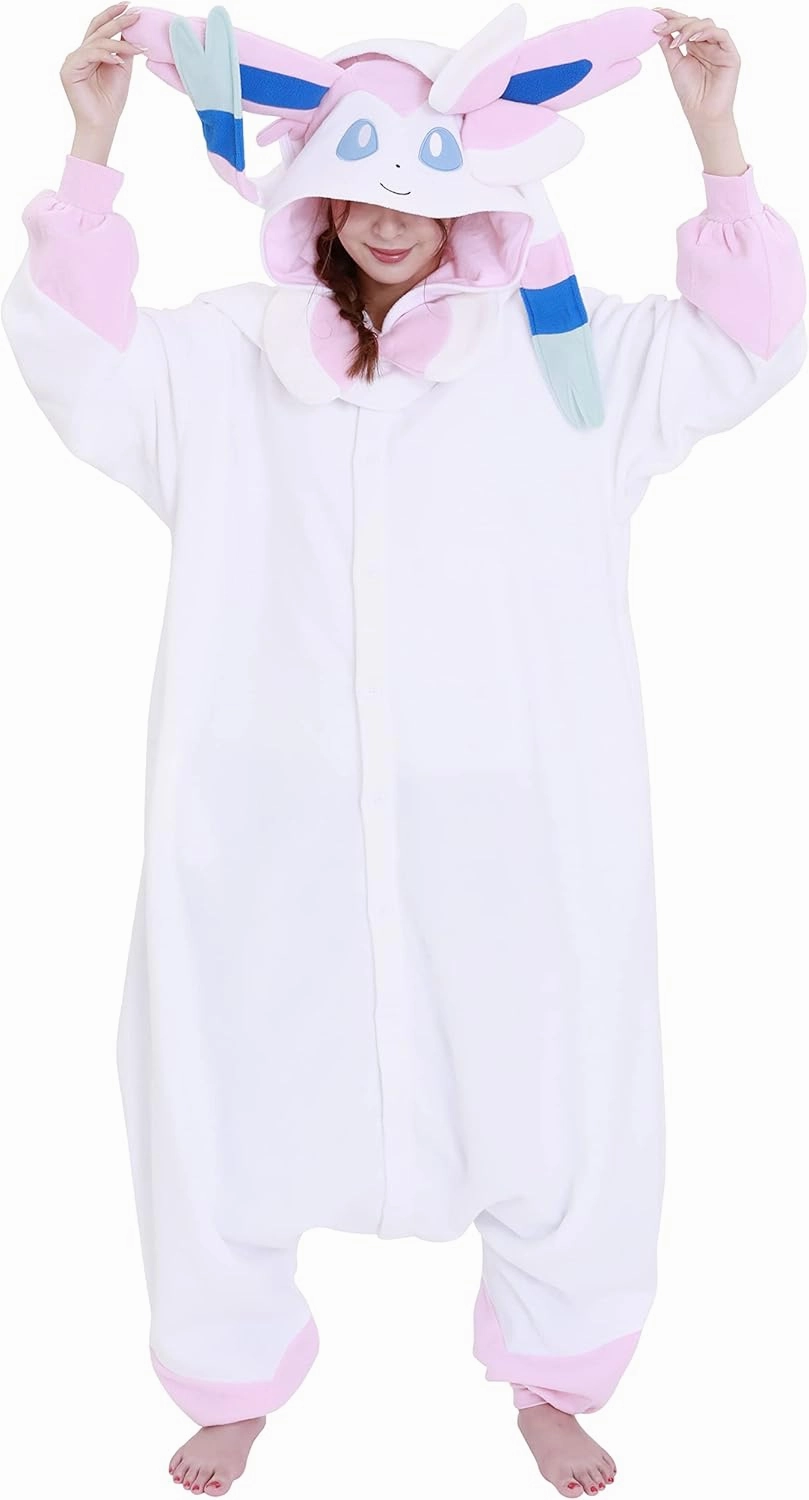SAZAC Sylveon Pokemon Kigurumi Adult Onesie - Luxurious Halloween Costume for Adults, Durable & Machine Washable Pajamas