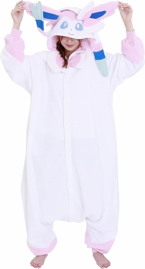SAZAC Sylveon Pokemon Kigurumi Adult Onesie - Luxurious Halloween Costume for Adults, Durable & Machine Washable Pajamas