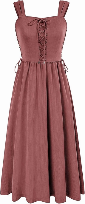 Scarlet Darkness Women Renaissance Summer Midi Dress Cottagecore Sleeveless Lace Up Dress