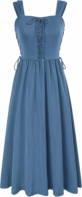 Scarlet Darkness Women Renaissance Summer Midi Dress Cottagecore Sleeveless Lace Up Dress