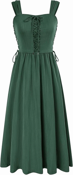 Scarlet Darkness Women Renaissance Summer Midi Dress Cottagecore Sleeveless Lace Up Dress