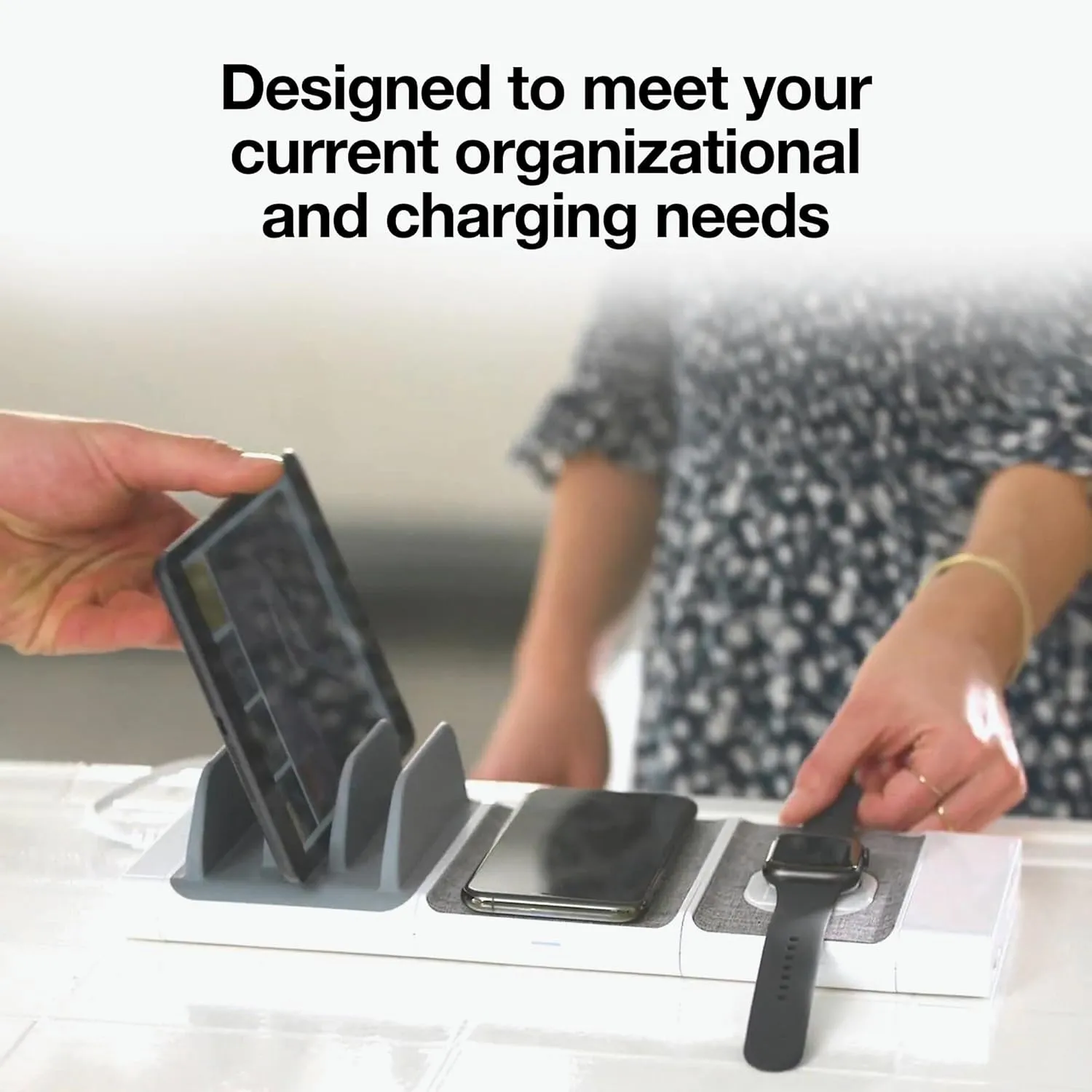 Scosche BLKIT1WT BaseLynx Modular Charging System Includes a Qi-Certified Wireless Charging Station, Apple Watch Charger & a Multi Device Charging Station with One USB-C & Two USB-A Charging Ports