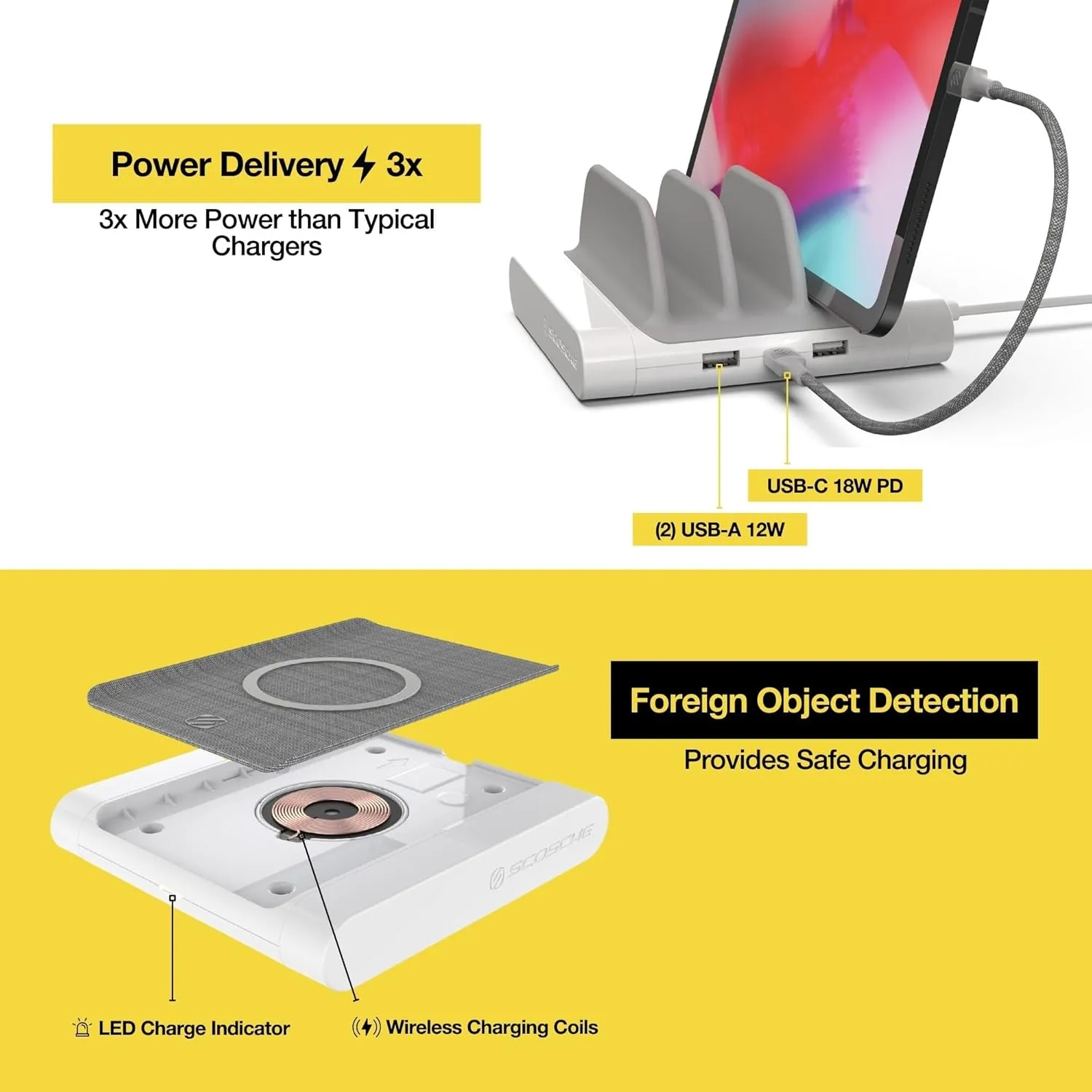 Scosche BLKIT1WT BaseLynx Modular Charging System Includes a Qi-Certified Wireless Charging Station, Apple Watch Charger & a Multi Device Charging Station with One USB-C & Two USB-A Charging Ports