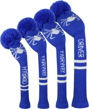 Scott Edward Knitted Golf Head Covers 4PCS Handmade Fit Well for Driver and Fairway Woods with Long Neck Pom Pom Golf Club Headcovers Set