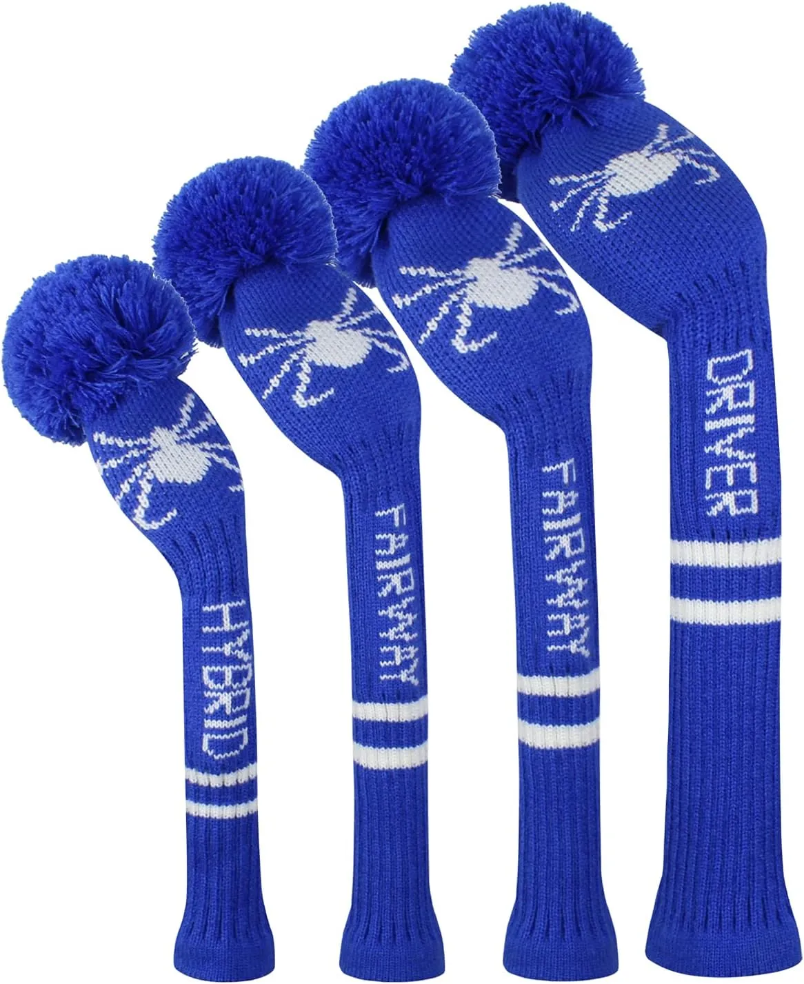 Scott Edward Knitted Golf Head Covers 4PCS Handmade Fit Well for Driver and Fairway Woods with Long Neck Pom Pom Golf Club Headcovers Set