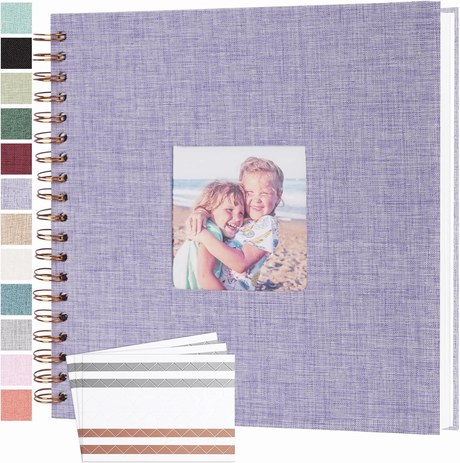 Scrapbook Photo Album 10x10 Inches 40 Pages Hardcover Kraft Paper Linen Cover Scrap Book Memory Book DIY Scrapbook Albums for Wedding Baby Boyfriend Travel Anniversary Family, Purple