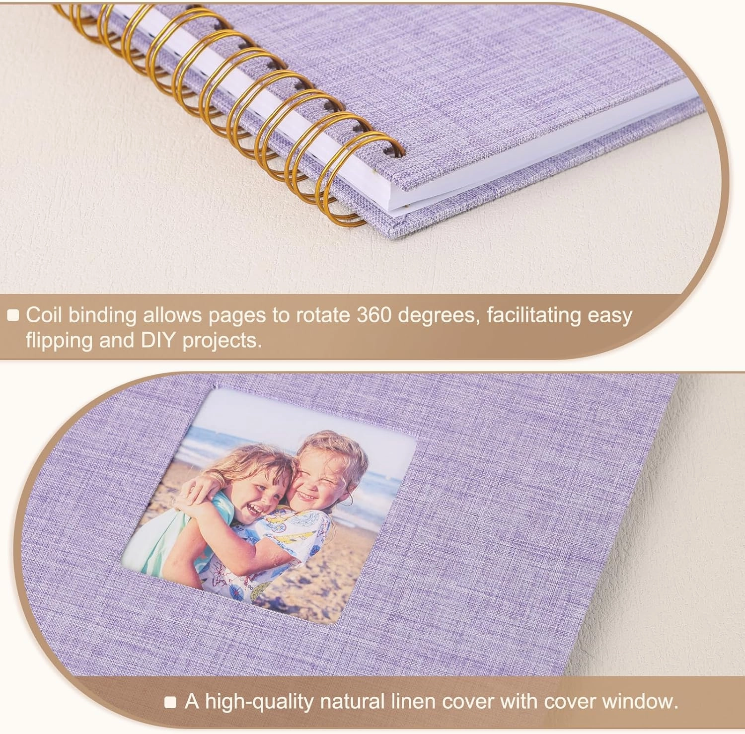 Scrapbook Photo Album 10x10 Inches 40 Pages Hardcover Kraft Paper Linen Cover Scrap Book Memory Book DIY Scrapbook Albums for Wedding Baby Boyfriend Travel Anniversary Family, Purple